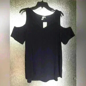 Jules And Leopold Womens Top Large Cold Shoulder Navy Blue Short Sleeve